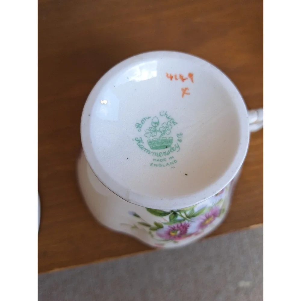Hammersley & Co Bone China Teacup And Saucer Gold Trim Floral Made in England